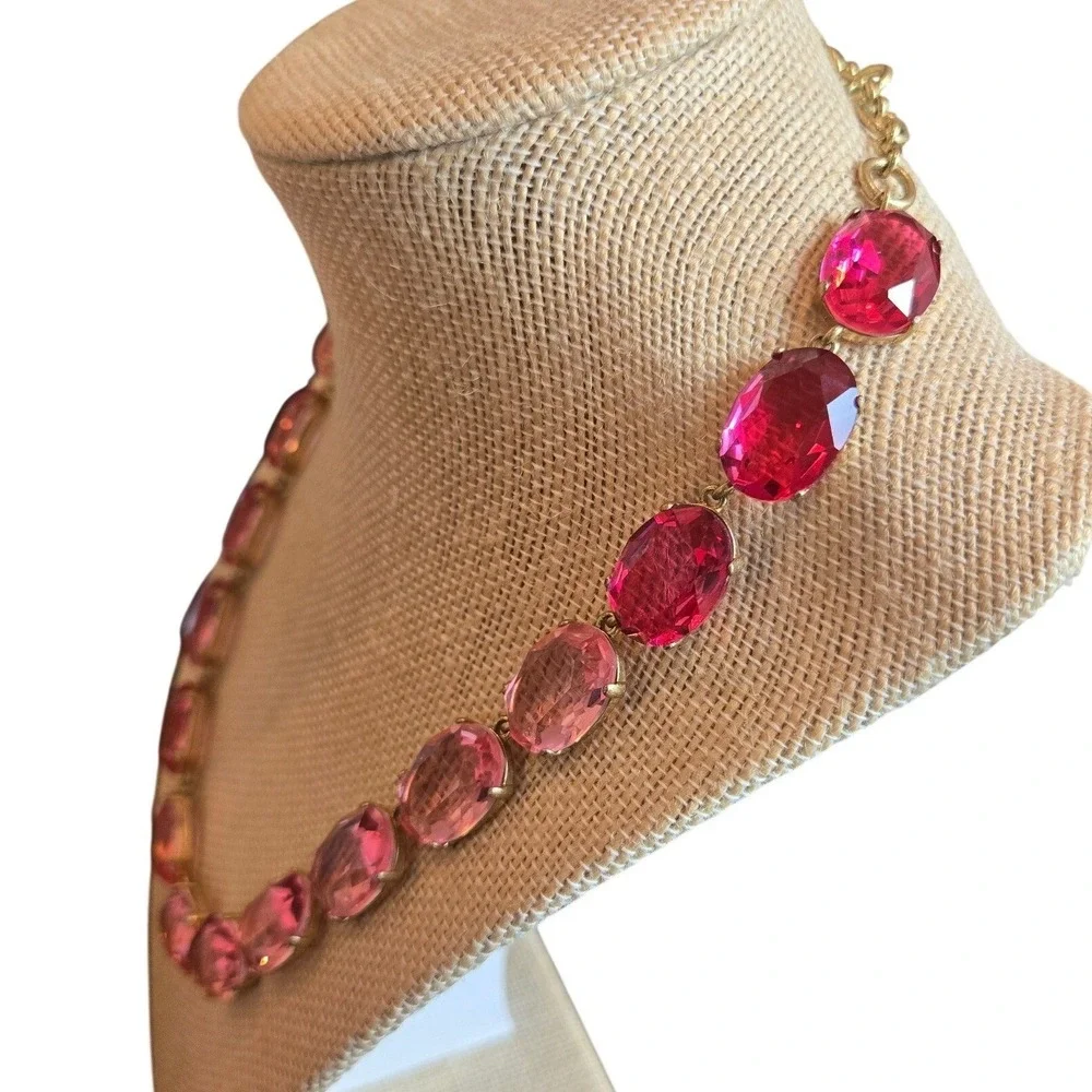 Roxanne Assoulin‎ Statement Necklace Gemstone Crystal Pink Ombre Gold Cocktail